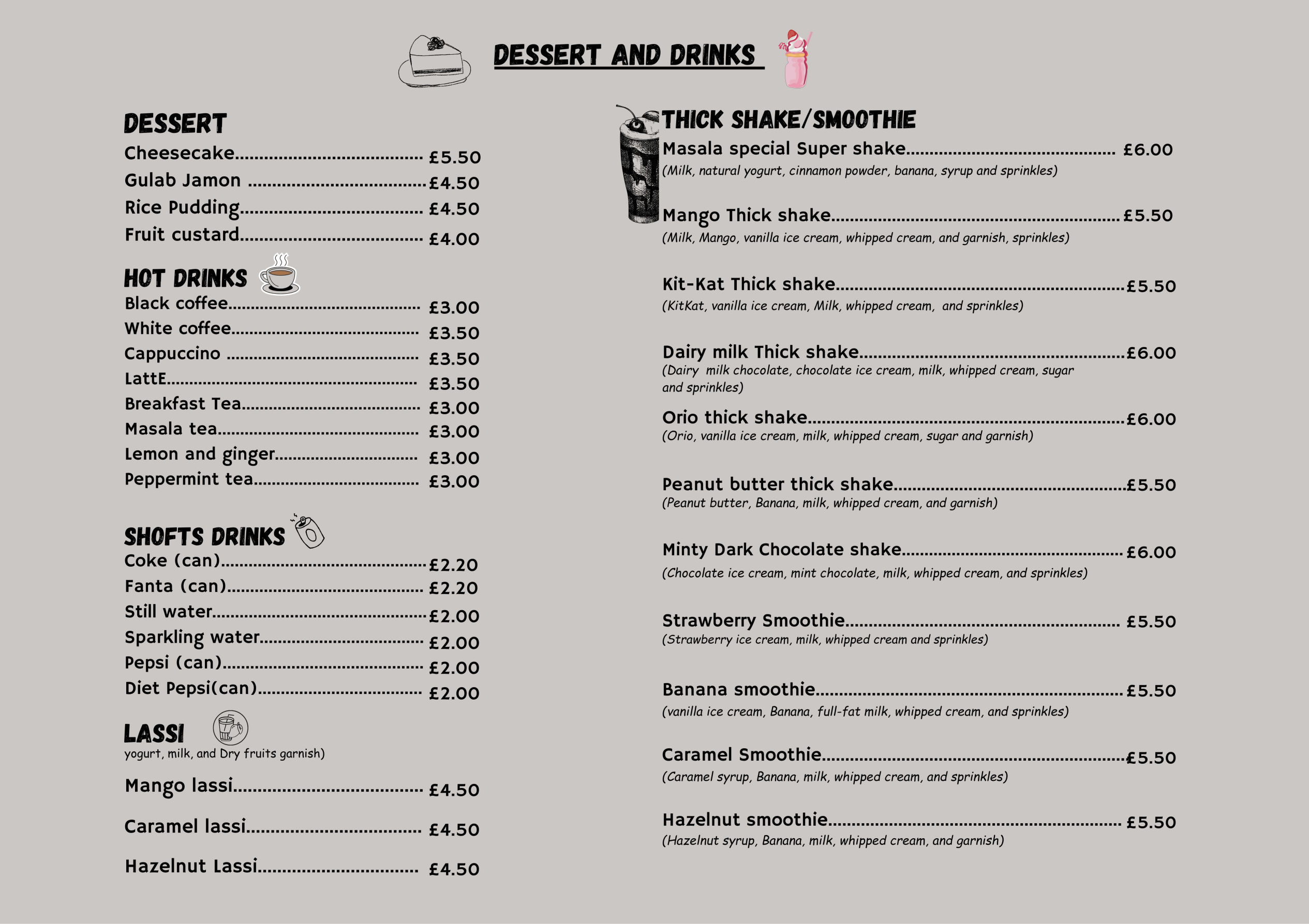 Masala Menu Desserts